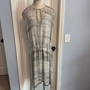 Raquel Allegra 2 Gray Abstract Sheer Midi DRESS Modern Art to Wear
